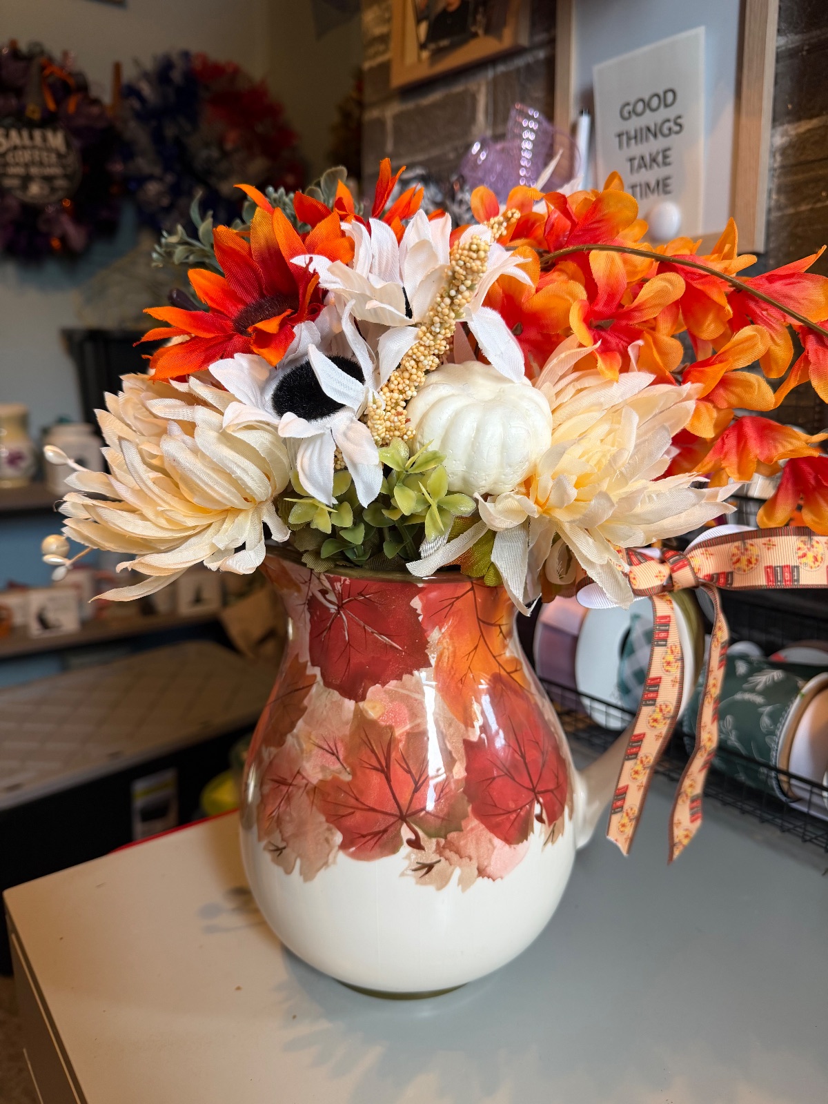 Fall pitcher with florals