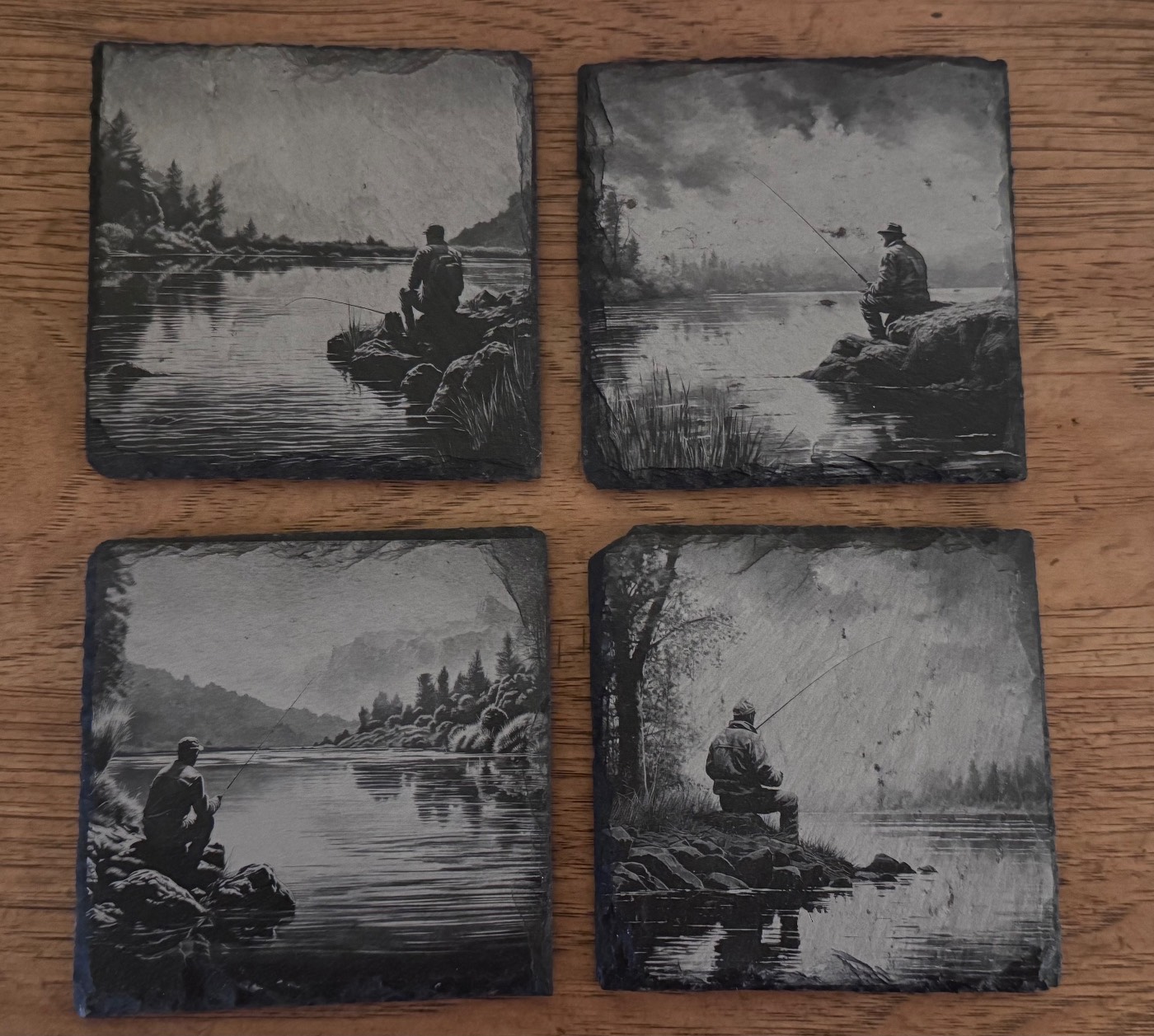 Fishing Laser Engraved Coaster Set