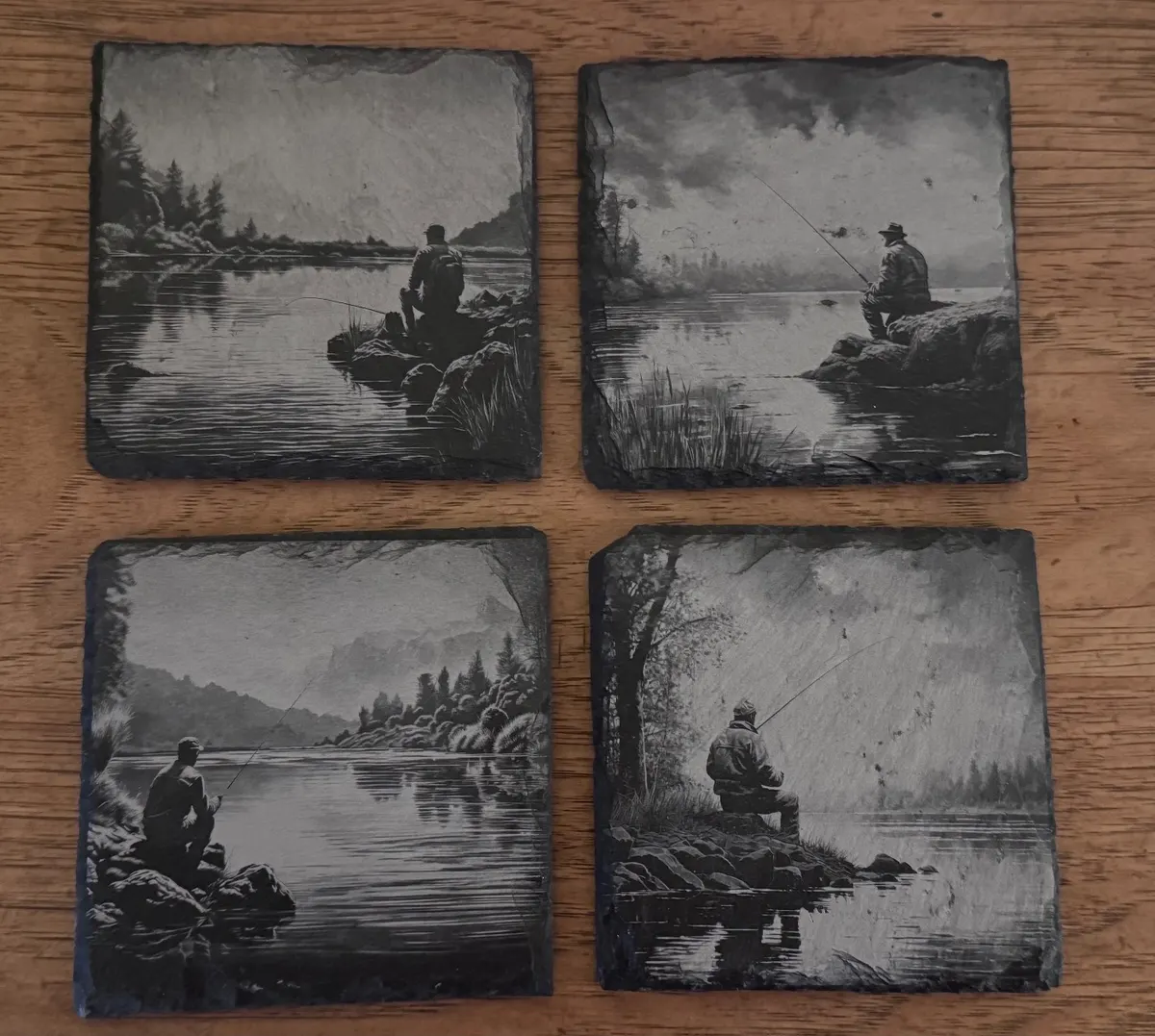 Fishing Laser Engraved Coaster Set