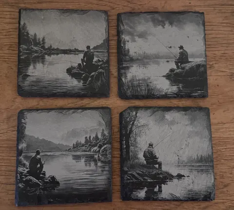 Fishing Laser Engraved Coaster Set