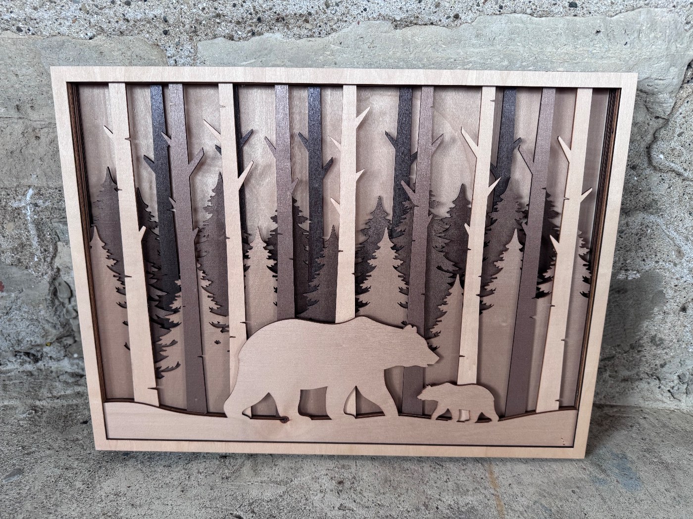 Bears Tall Trees 3D Layered Wood Decor