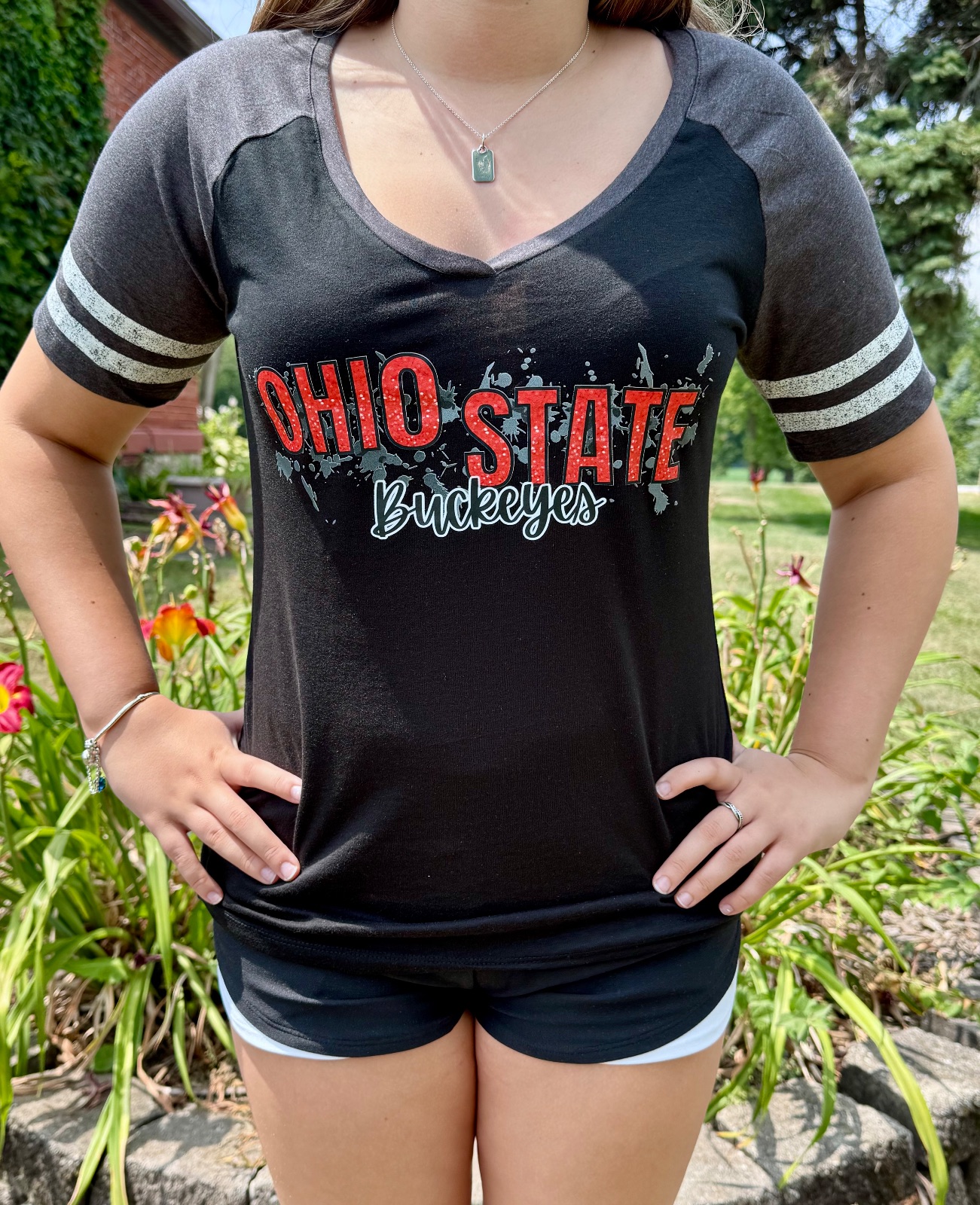 Ohio State Splatter V Neck