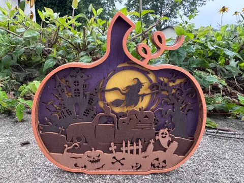 Pumpkin Witch Layered Wood Decor