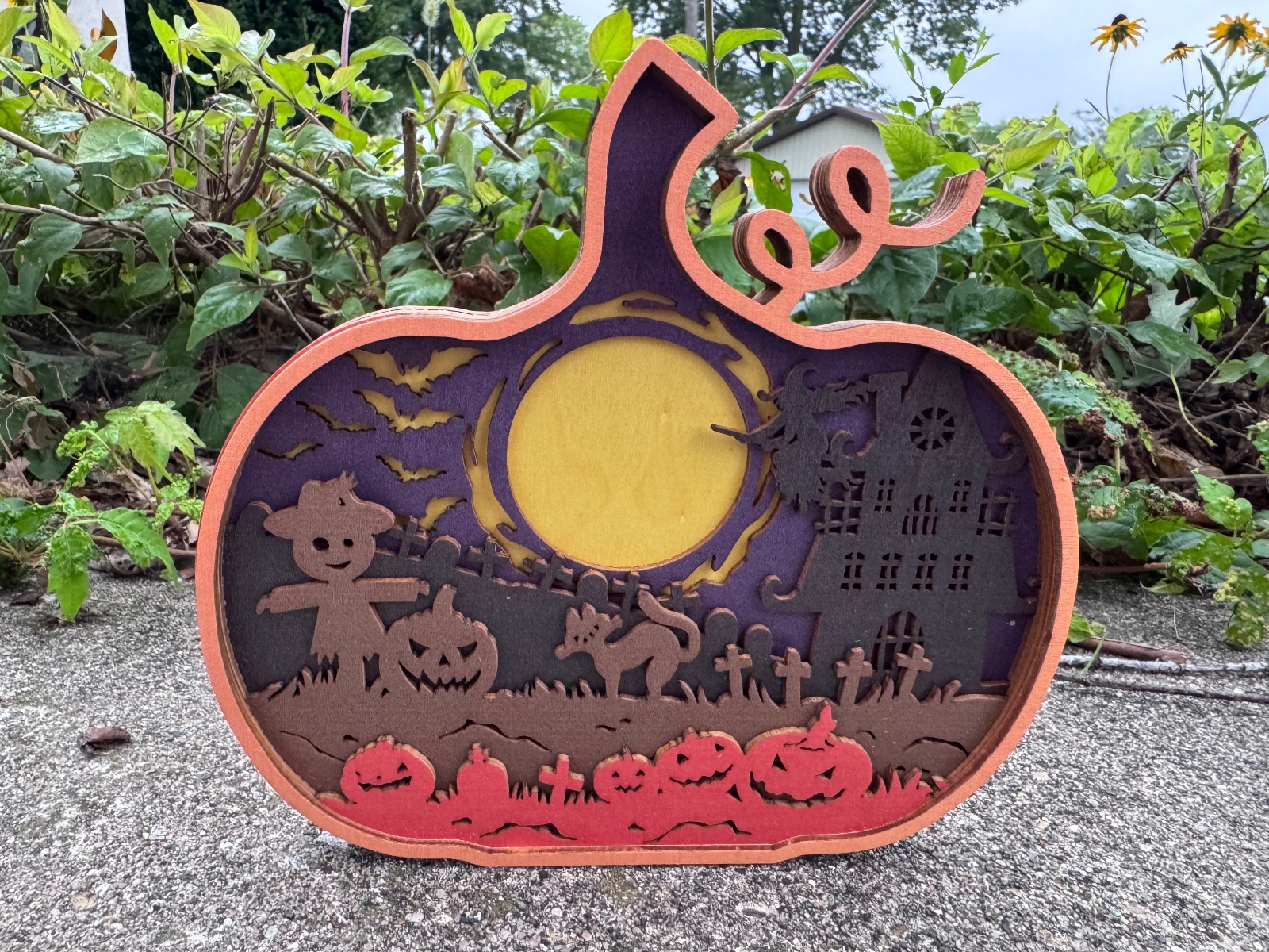 Pumpkin Full Moon Layered Wood Decor