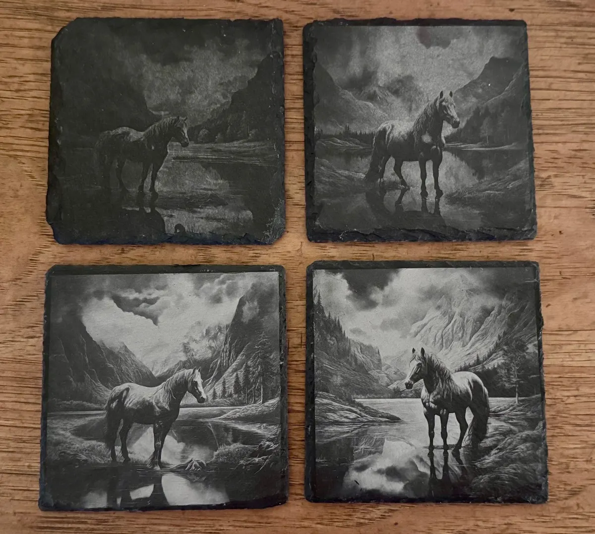 Horses Laser Engraved Slate Coaster Set