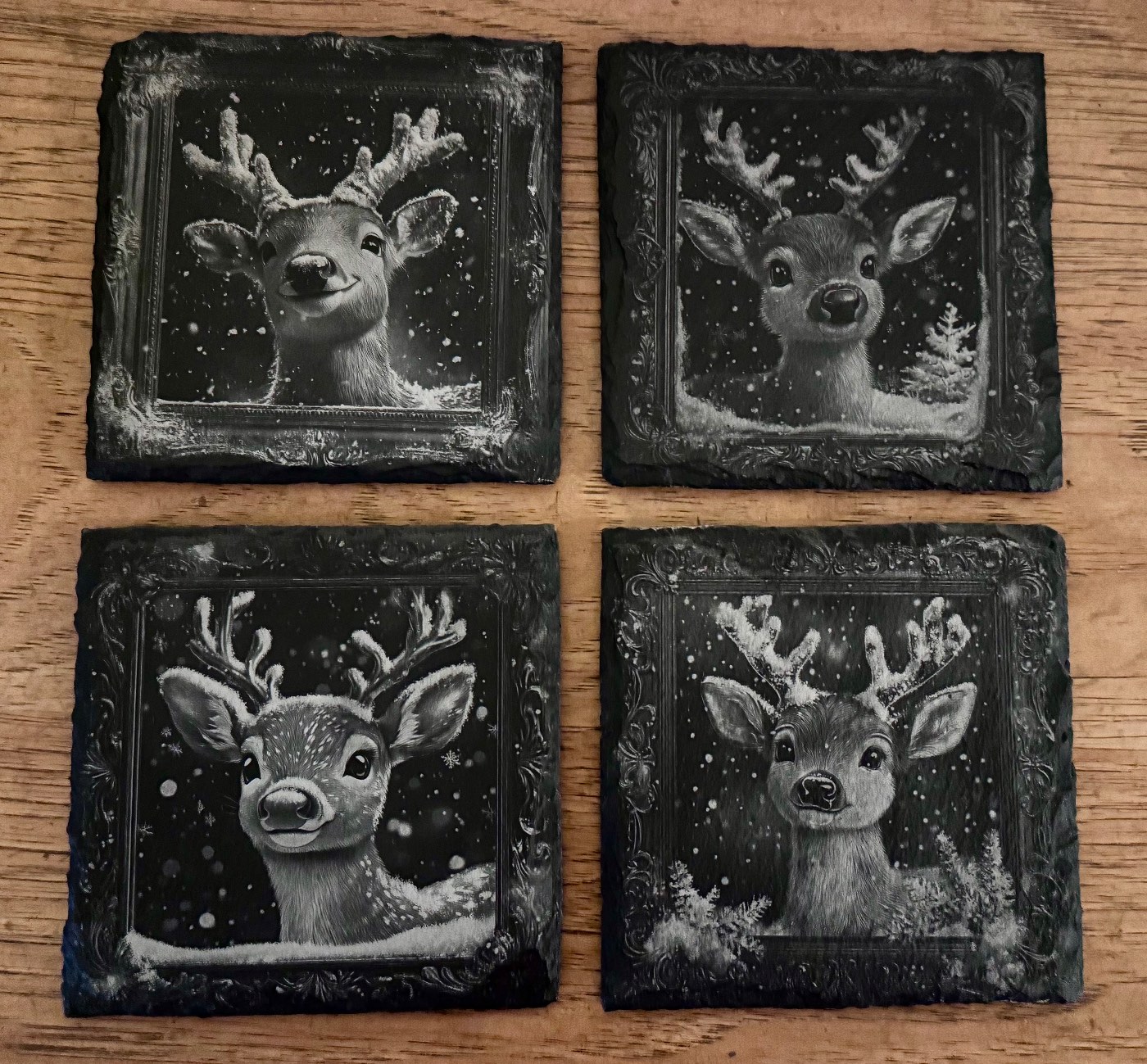 Reindeer Laser Engraved Coaster Set
