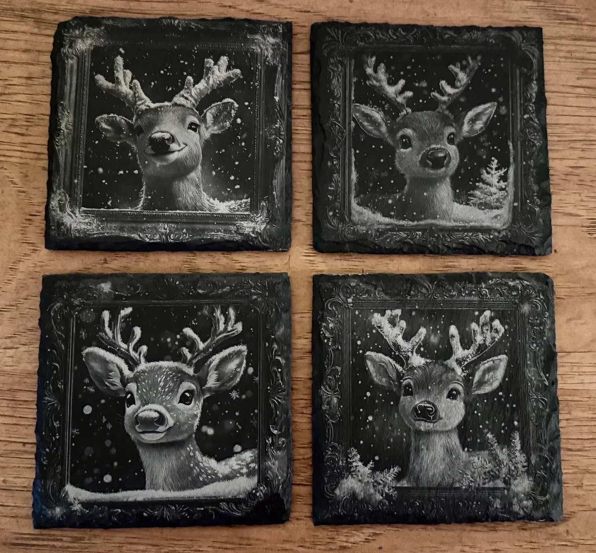 Reindeer Laser Engraved Coaster Set