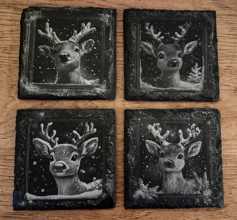 Reindeer Laser Engraved Coaster Set