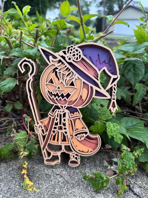 Pumpkin Witch Layered Wood Decor