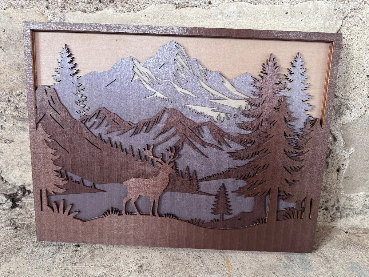 Deer in Mountains 3D Layered Wall Decor