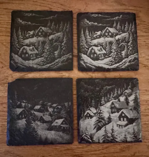 Winter Village Laser Engraved Coaster Set