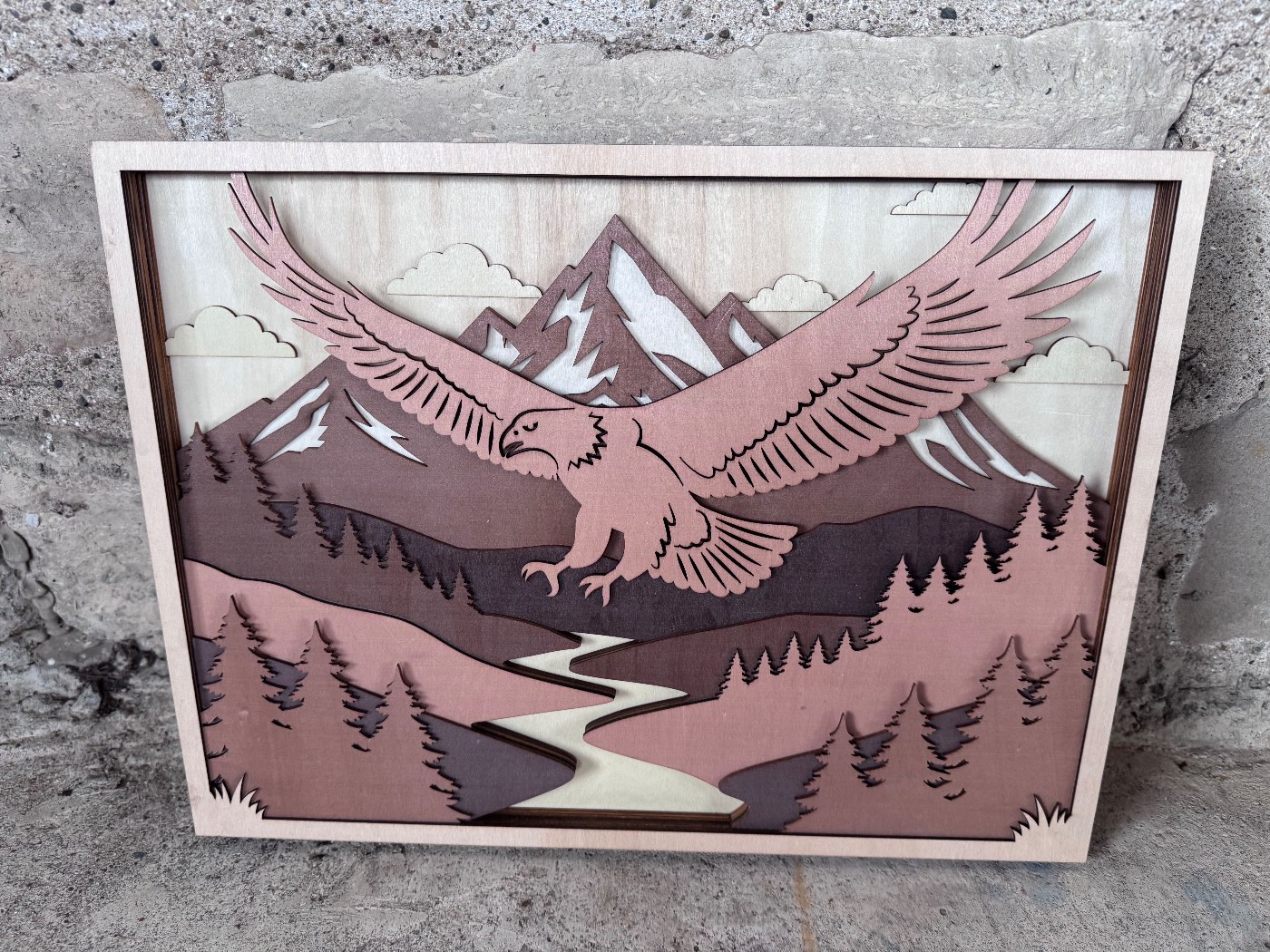 Eagle Over Mountains 3D Layered Wood Decor