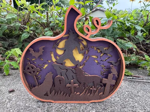 Pumpkin Wolf Layered Wood Decor