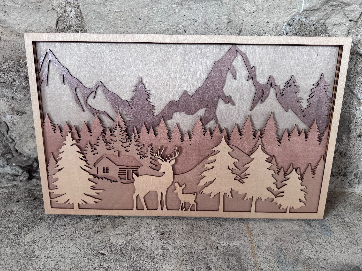 Deer House in Mountains 3D Layered Wood Decor