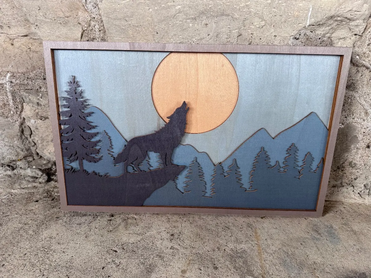 Howling Wolf at Moon 3D Layered Wood Decor