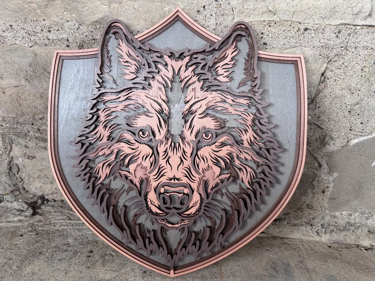 Wolf Head 3D Layered Wood Decor