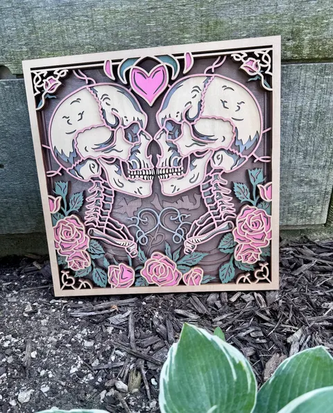 Skeletons and Roses Layered Wall Decor