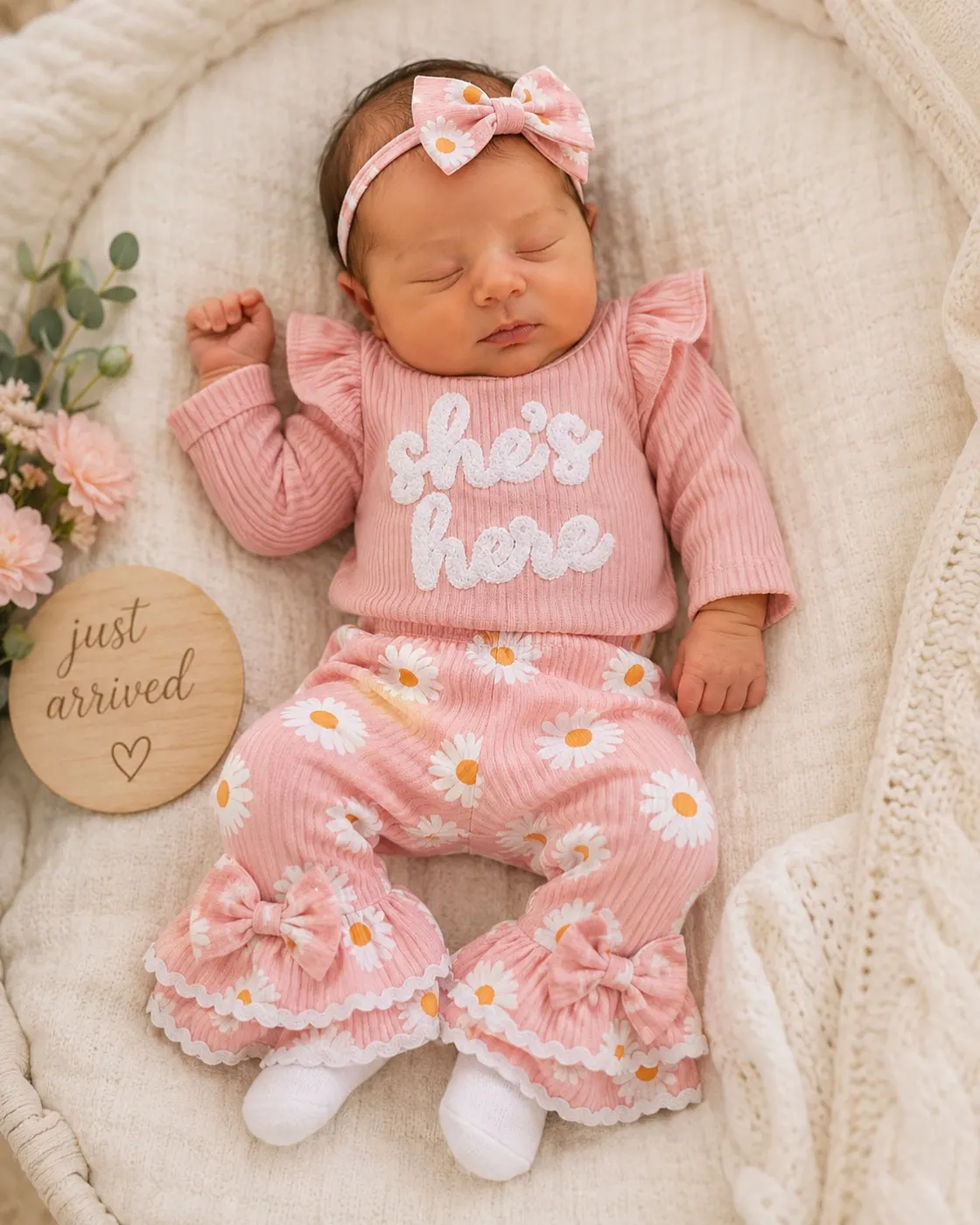BABY GIRL SHE’S HERE OUTFIT