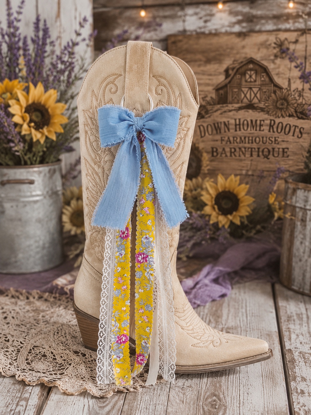 Cowgirl Boot Bows- “Bluebelle Sunshine”