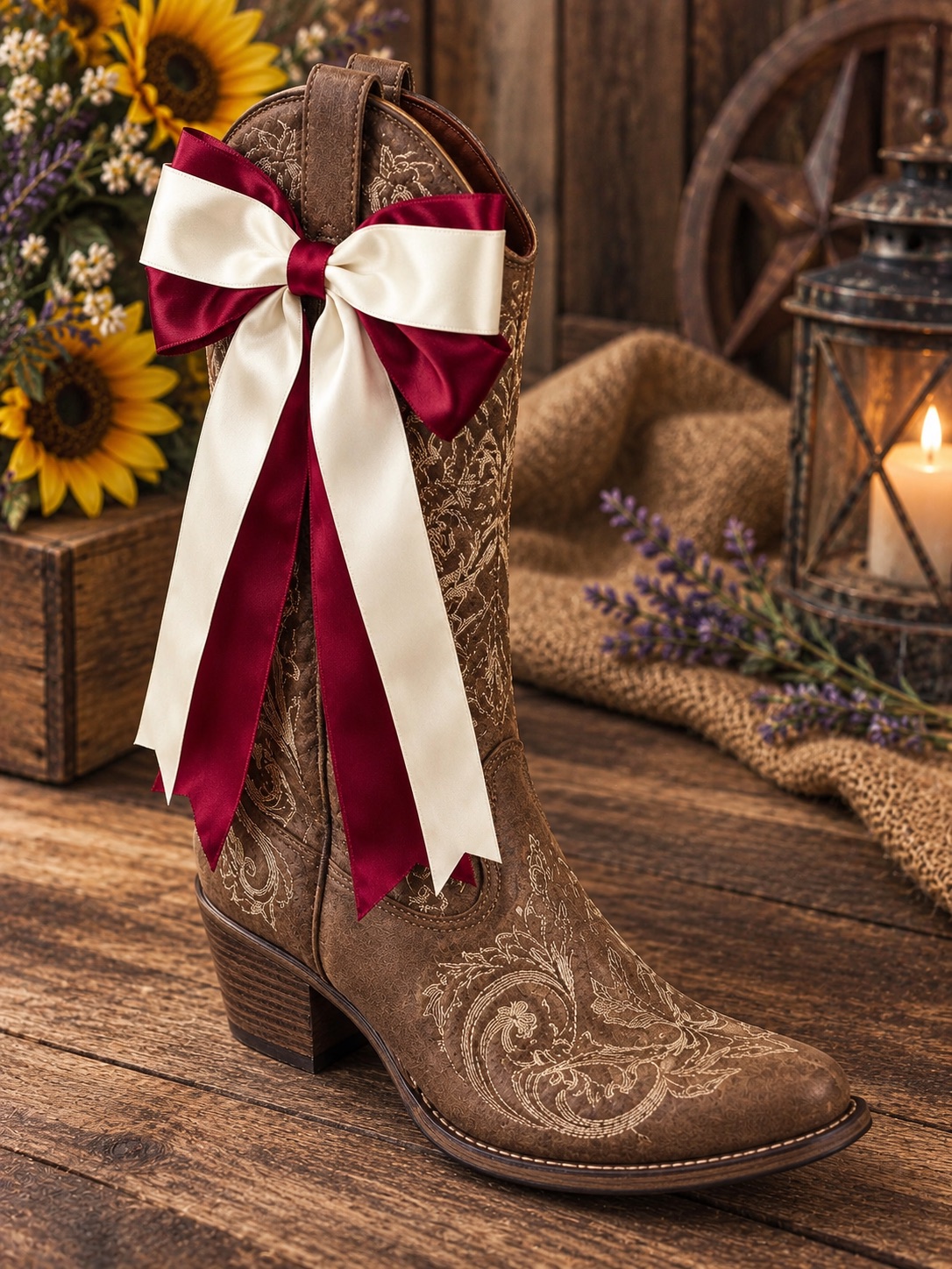 Cowgirl Boot Bows-“Burgundy Grace”