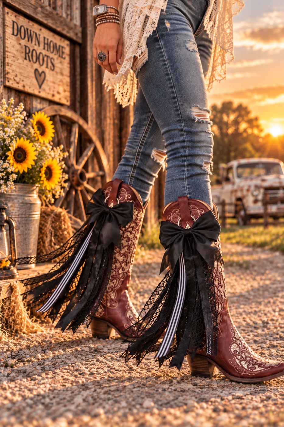 Cowgirl Boot Bows-“Midnight Magnolia”