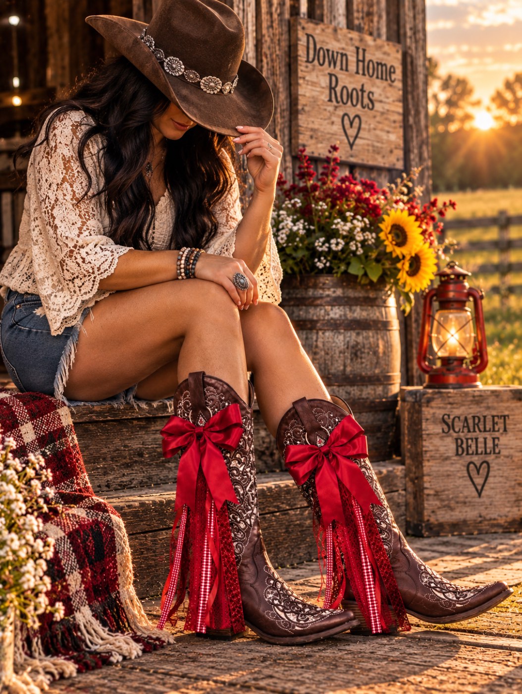 Cowgirl Boot Bows-“Scarlet Belle”