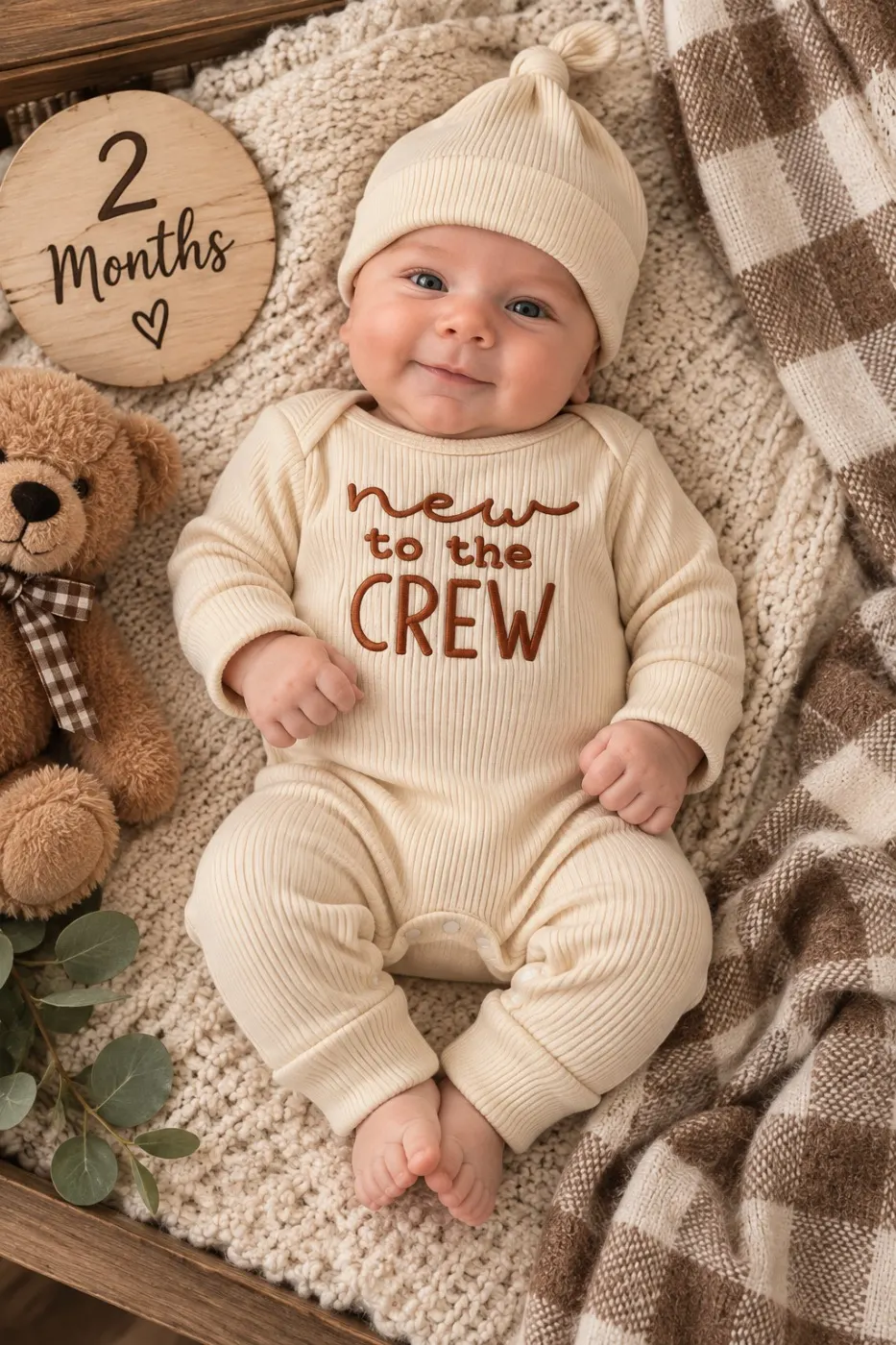 NEW TO THE CREW BABY OUTFIT WITH HAT
