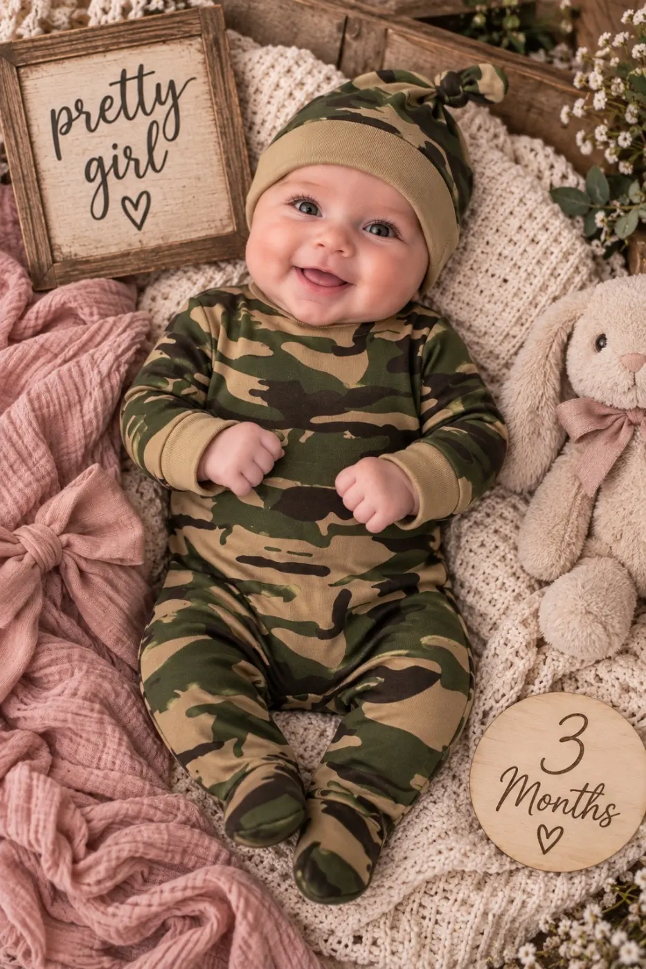 Camouflage Baby Outfit With Hat