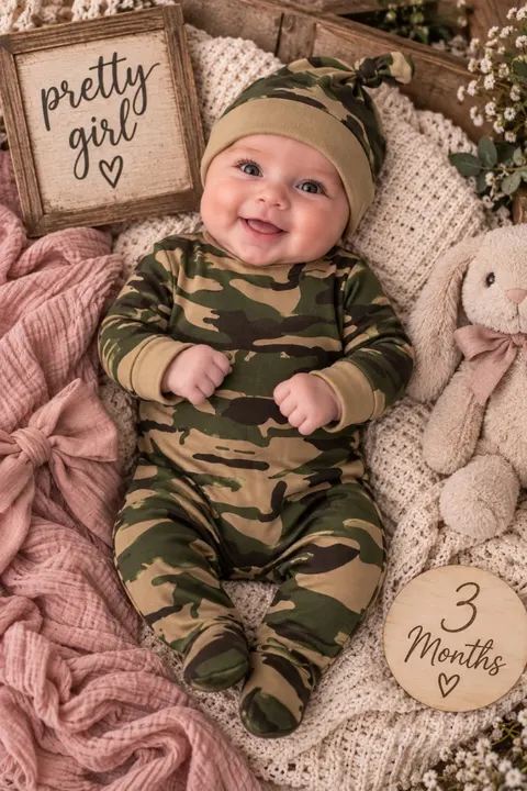 Camouflage Baby Outfit With Hat
