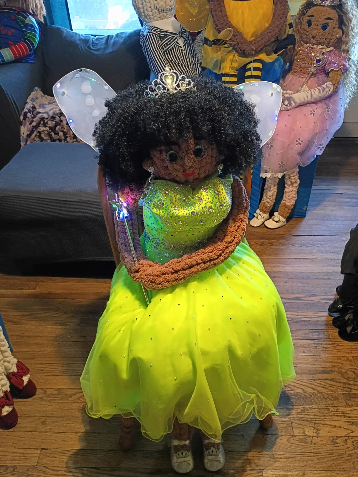 "Finger-knitted Light-Up Green Fairy Doll"