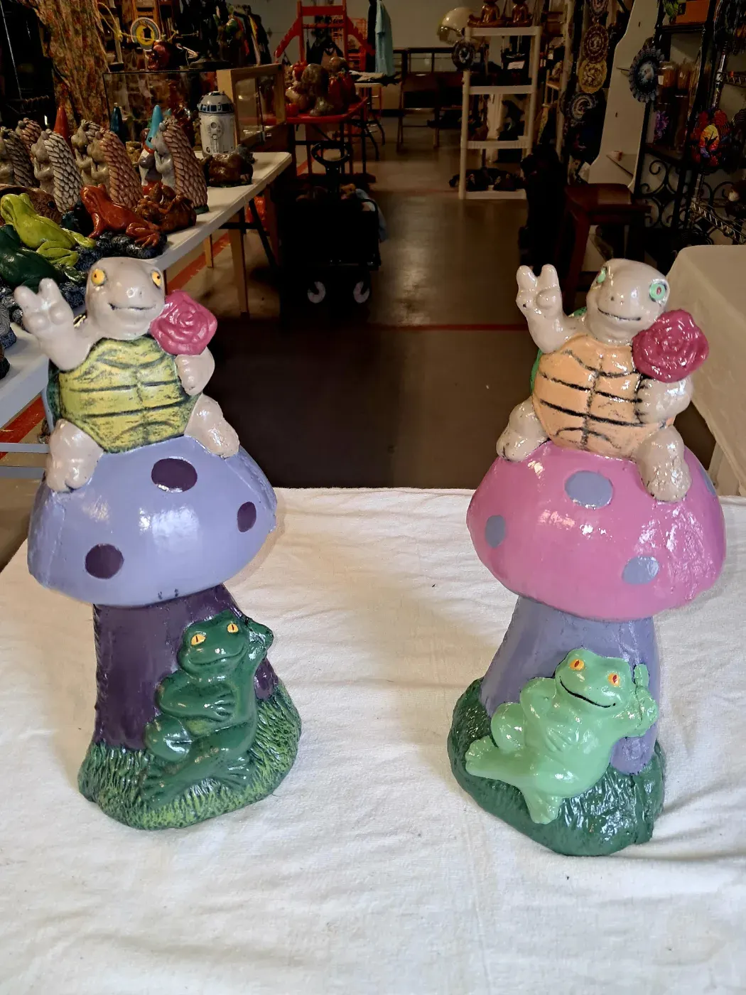 Frog & Peace Turtle on a Mushroom