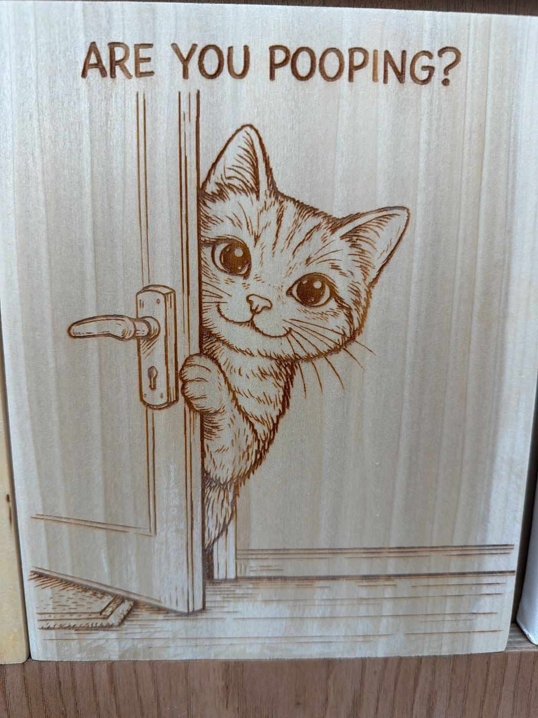 Wood engraving Cat are you pooping