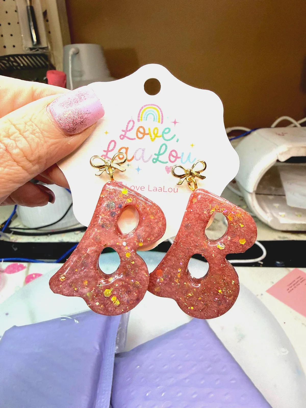 Handmade Glitter Resin Initial Earrings
