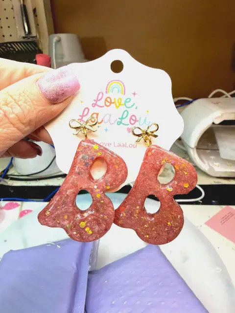 Handmade Glitter Resin Initial Earrings