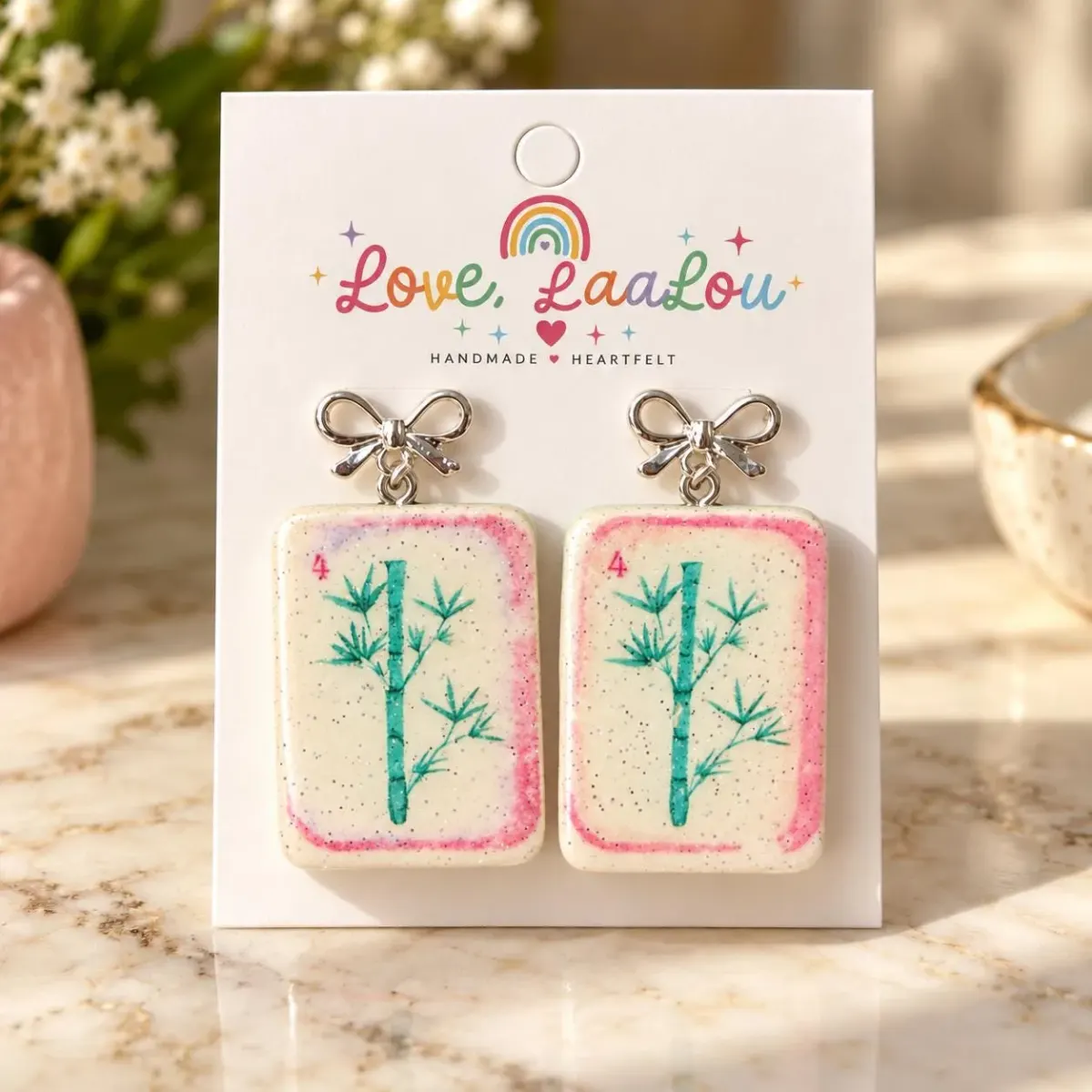 Handmade Polymer Clay Mahjong Tile Earrings