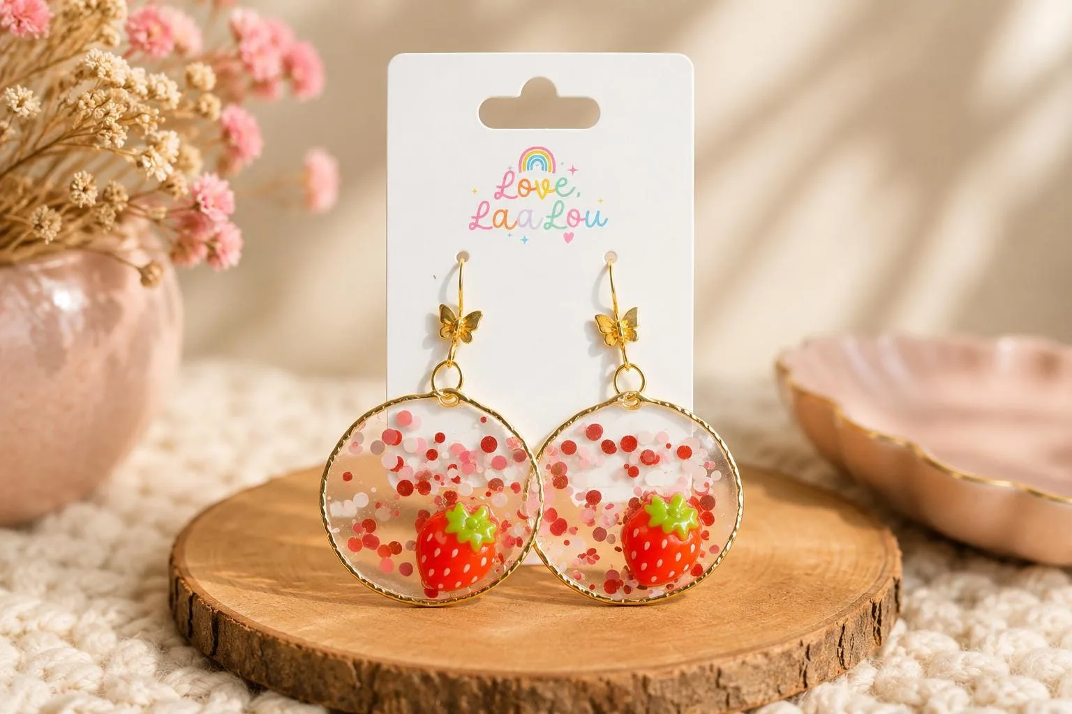 Strawberry Sparkle Resin Earrings