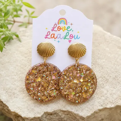 Resin disks with Gold Toned Glitter