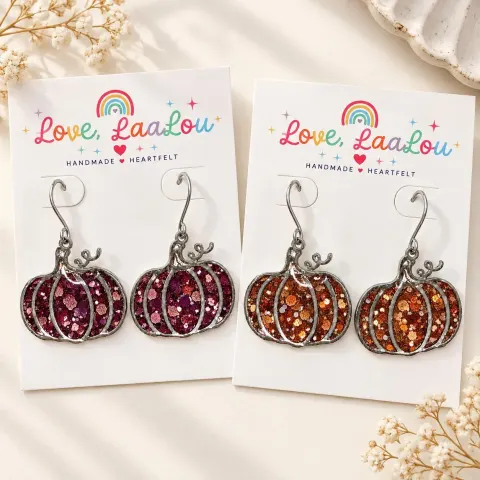 Handmade Glitter Pumpkin Earrings