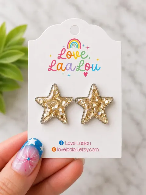 Gold Glitter Star Stud Earrings