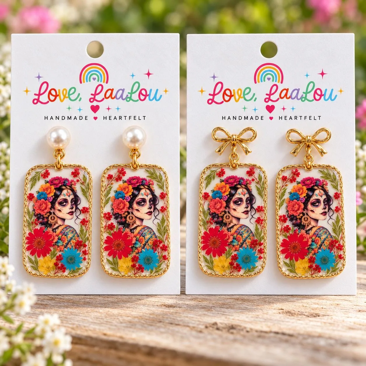 Handmade Floral Sugar Skull Earrings