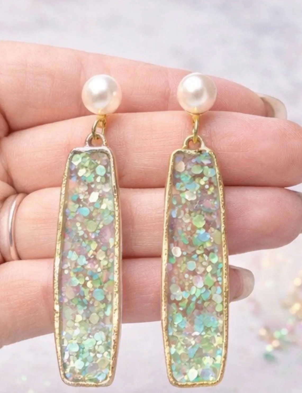 Sea Glass Bars Resin Dangle Earrings