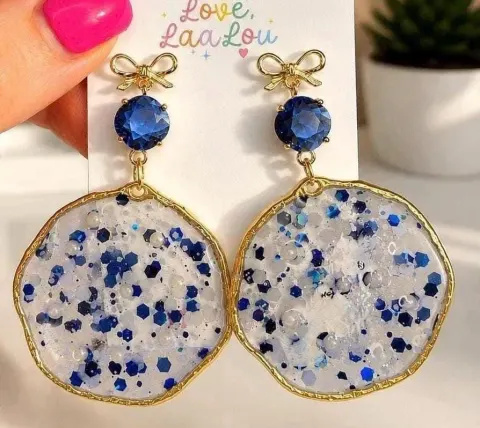 Blue Glitter Statement Earrings