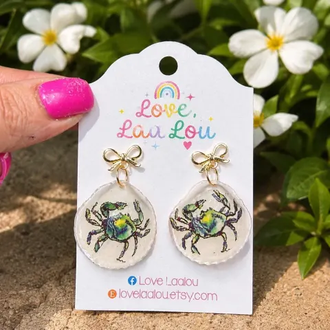 Watercolor Crab Shell Earrings
