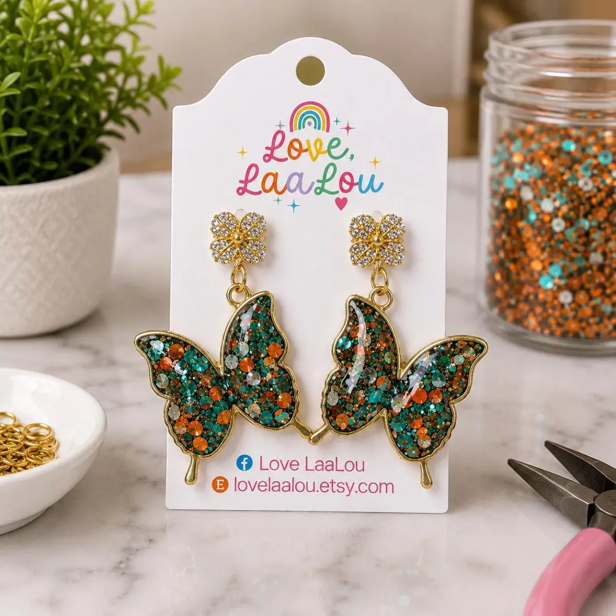 Glitter Butterfly Dangle Earrings